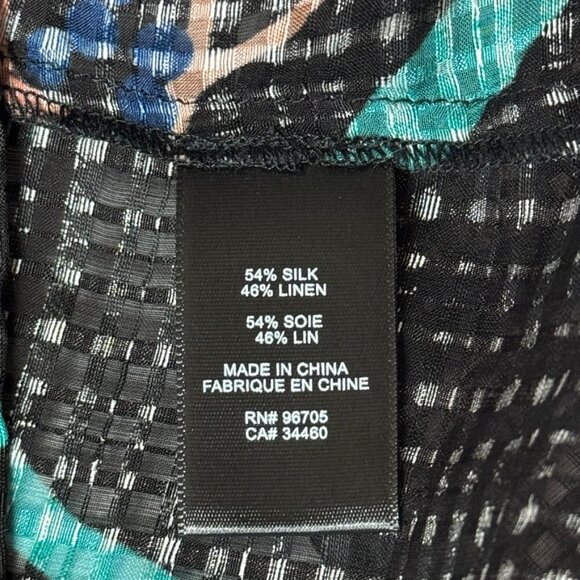 Rebecca Taylor Womens 10 Bloom Blouse 3/4 Sleeve Black Floral Sheer Print Silk - Picture 6 of 7